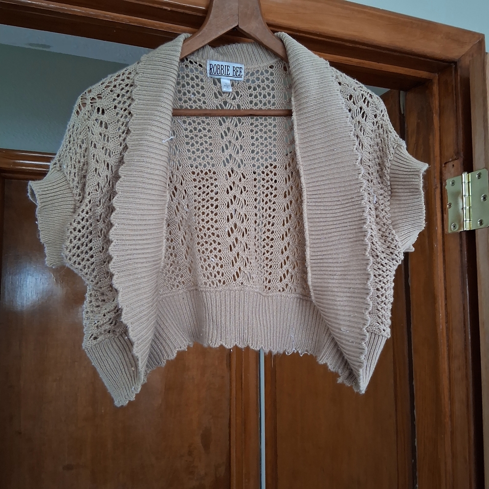 Robbie Bee Beige Open-Knit Women's Shrug